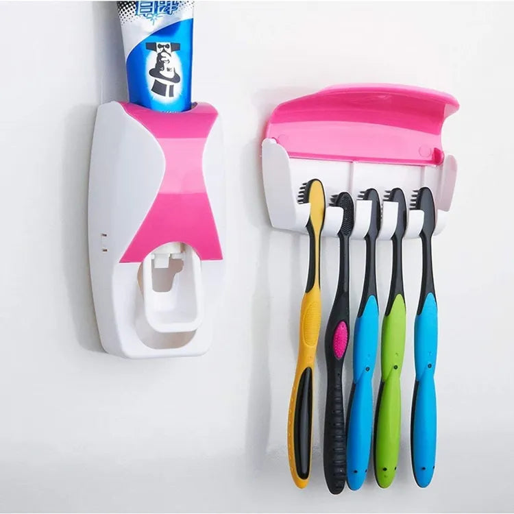 MENGNI Automatic Toothpaste Dispenser Wall Mount Dust-proof Toothbrush Holder Wall Mount Bathroom Accessories Set Squeezer