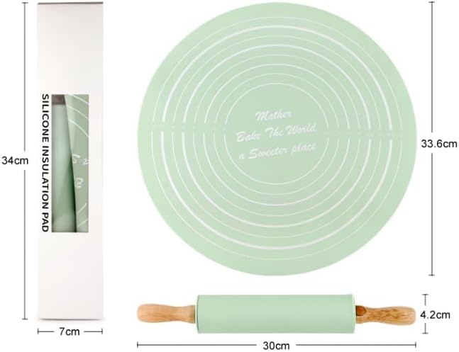 Silicone Dough Mat With Rolling Pin Set, Non-Slip Baking Mat