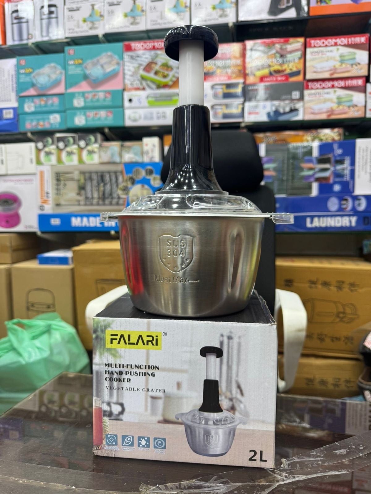 Premium Quality Meat and Vegetable Push Chopper with Stainless Steel Bowl 2.0Litre 4 Blades