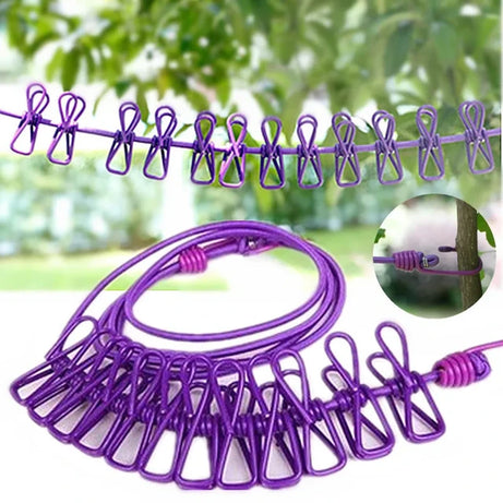 Retractable Portable Clothesline for Travel,Clothing line with 12 Clothes Clips,for Indoor and Outdoor Laundry Drying line