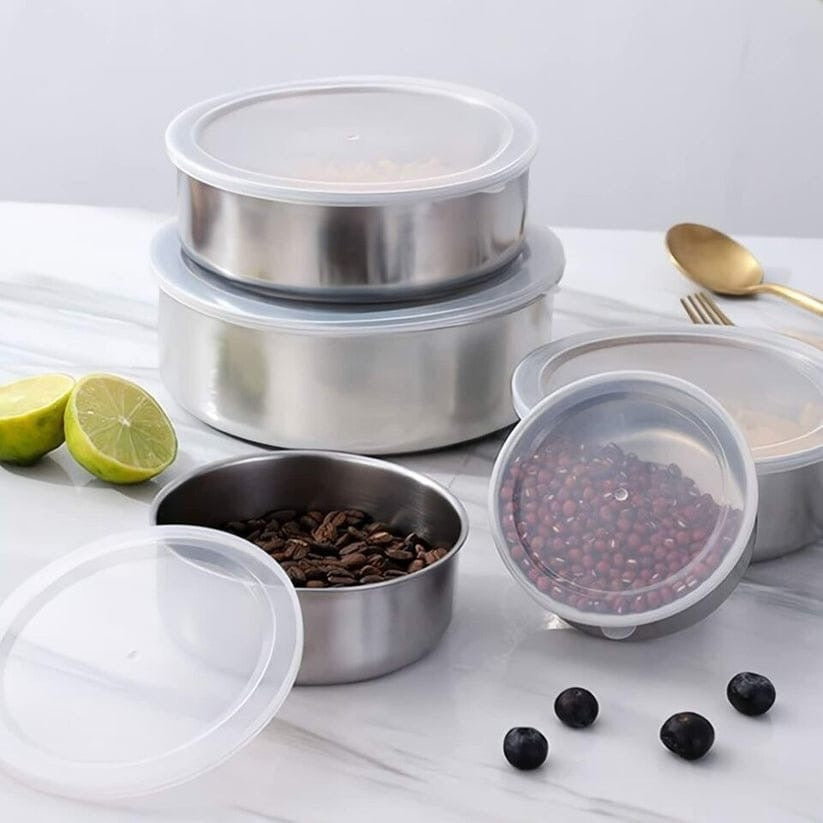 5-Pcs Deluxe Stainless Steel Food Storage Set with Airtight Lids