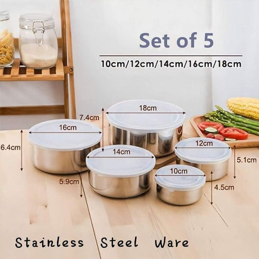 5-Pcs Deluxe Stainless Steel Food Storage Set with Airtight Lids