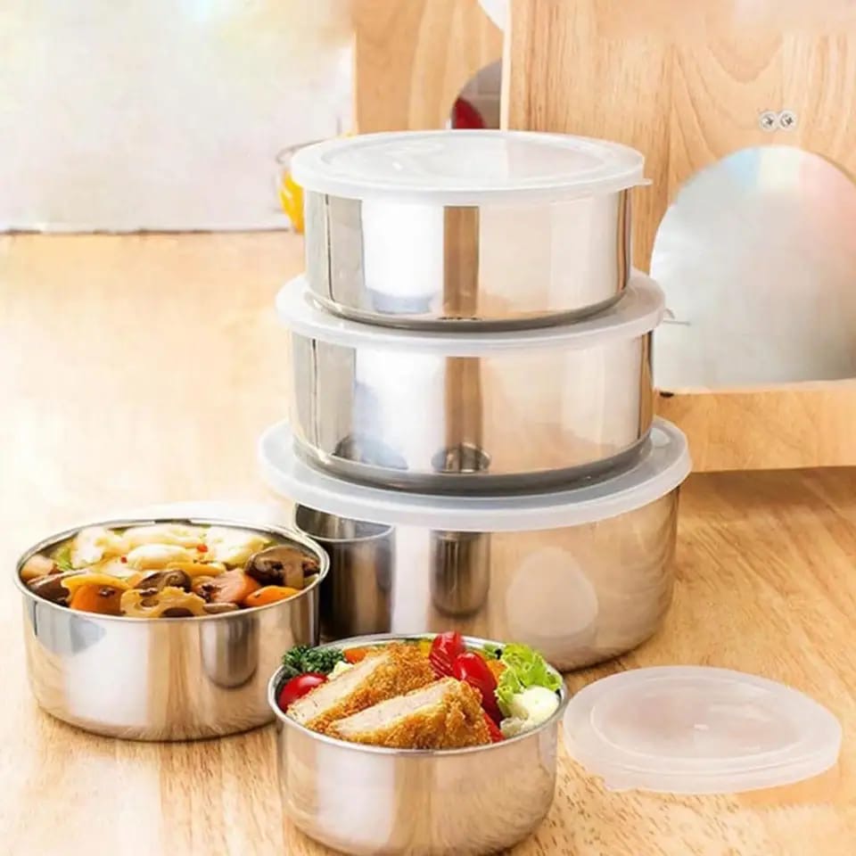 5-Pcs Deluxe Stainless Steel Food Storage Set with Airtight Lids