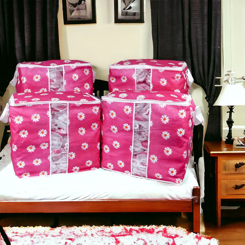 High Quality Flower Printed Storage Bag ( Pack Of 4 )