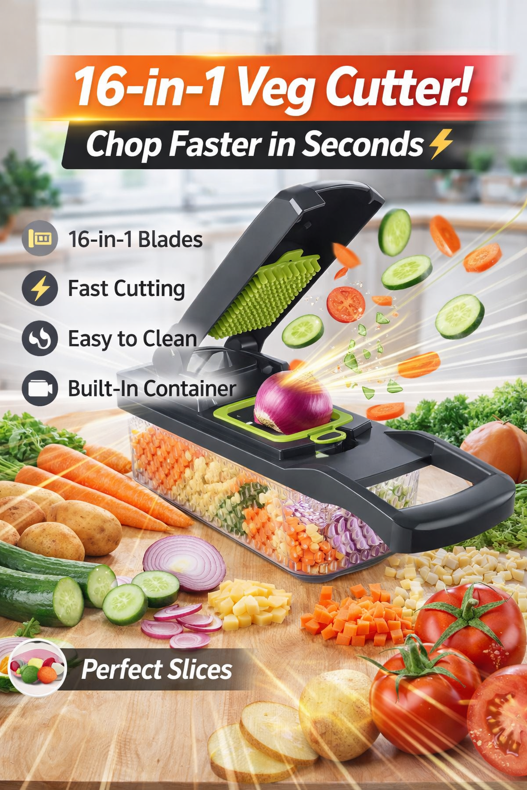 16-in-1 Multifunctional Vegetable Cutter – Chopper, Slicer & Grater