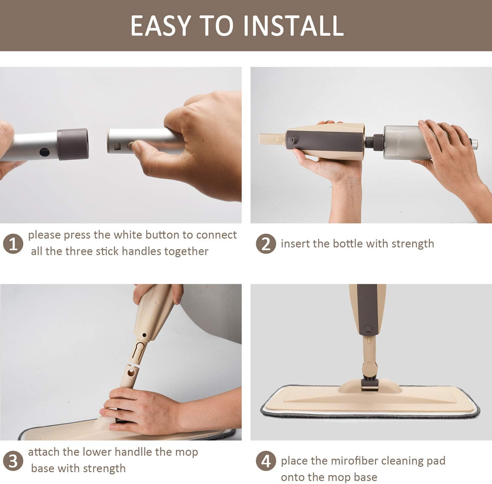 Beyoco Microfiber Spray Mop for Floor Cleaning with Washable Pads and Sprayer - 360° Rotation, Long Handle, 400ml Refillable Bottle