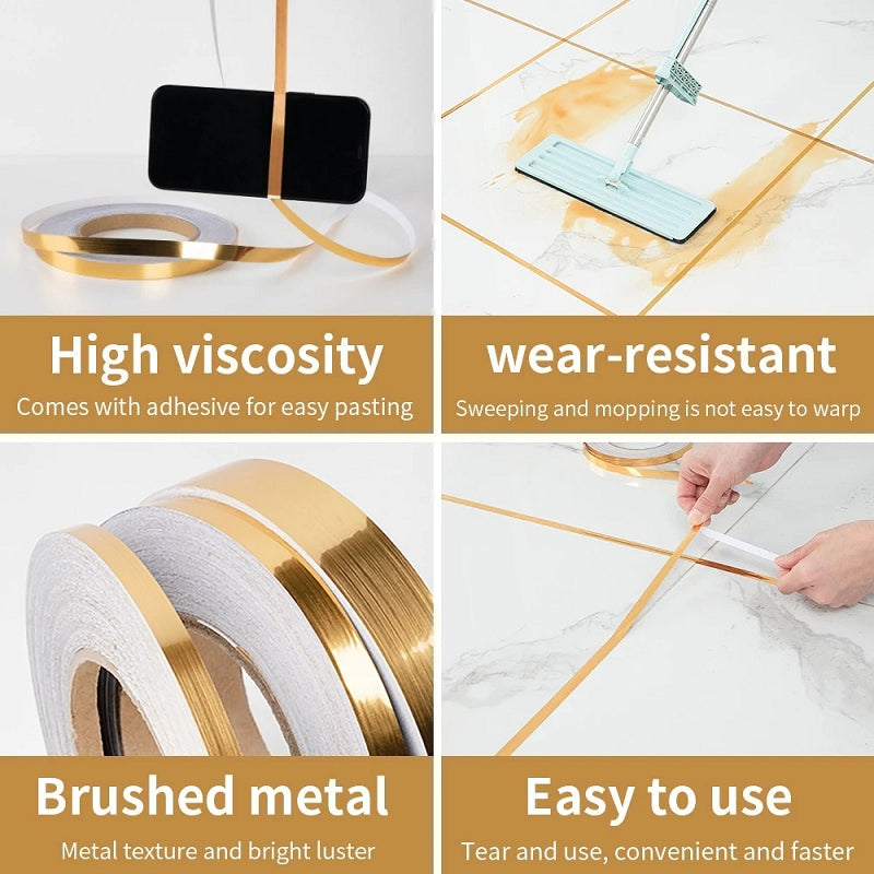 Self-Adhesive Golden Decoration Tape For Home Floor Tiles and Wall Décor