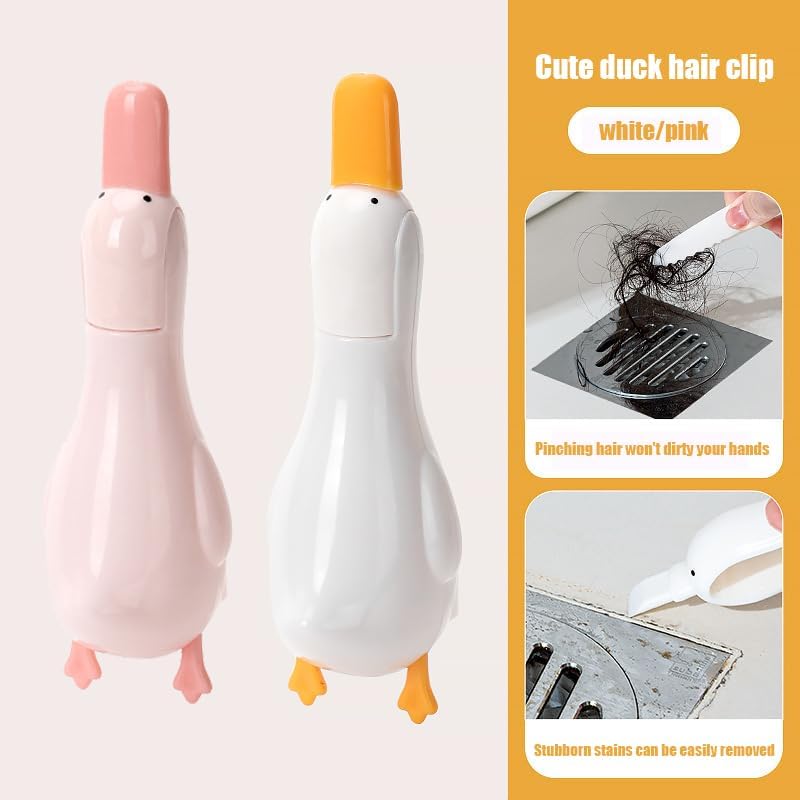 2-in-1 Cute Duck Hair Clip & Shovel Tool, Multifunctional Bathroom Cleaner
