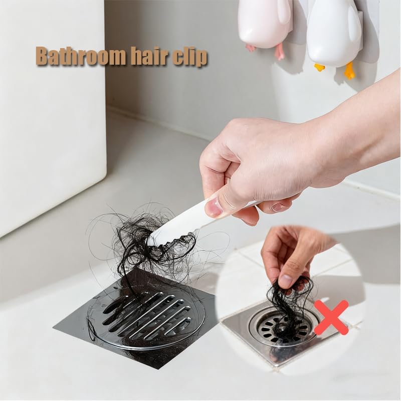 2-in-1 Cute Duck Hair Clip & Shovel Tool, Multifunctional Bathroom Cleaner