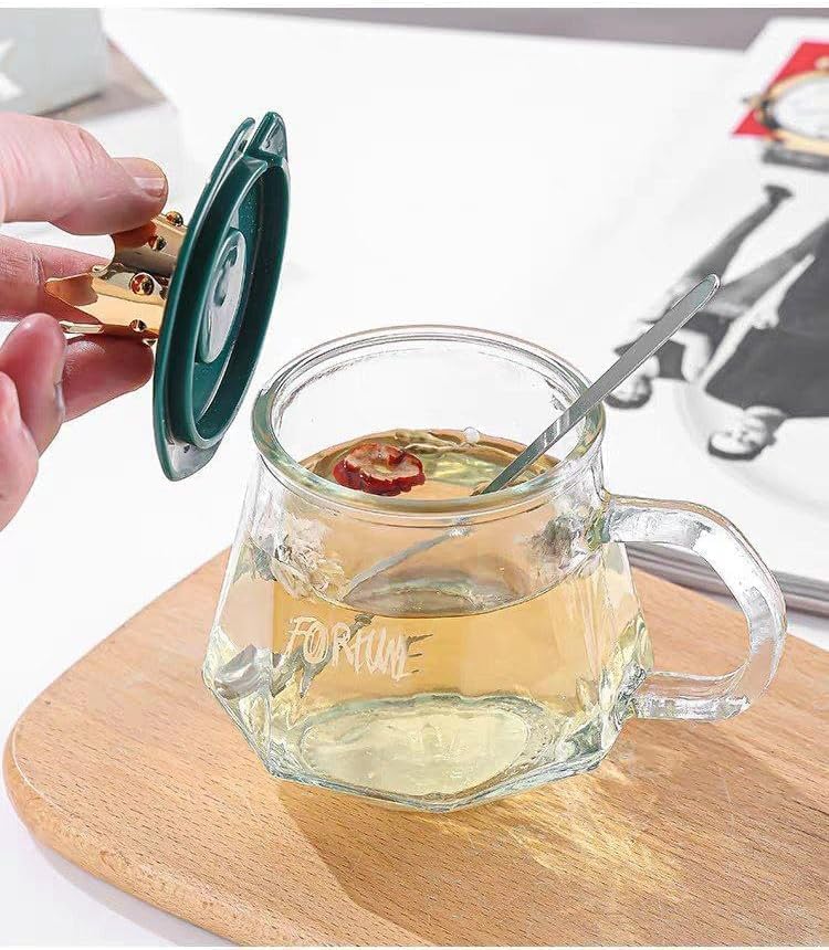 Luxury Crown Glass Mug – 300ml Clear Coffee & Tea Cup with Crown Lid and Stainless Steel Spoon