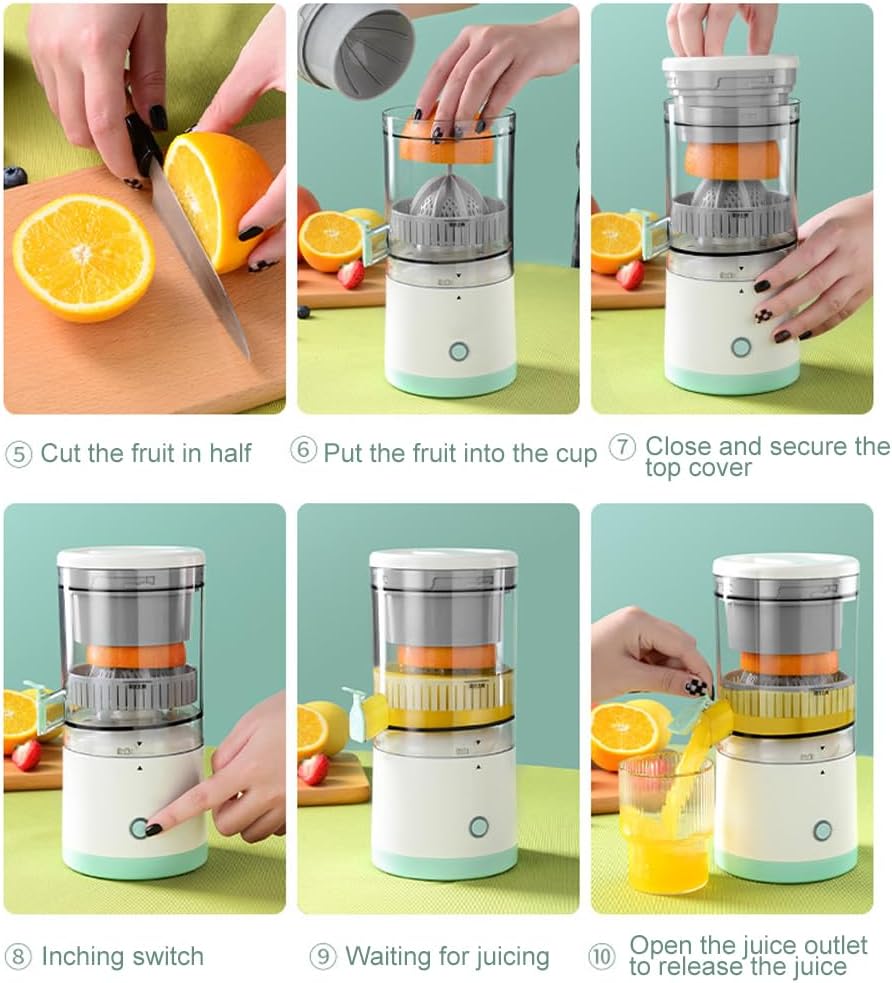 Electric Citrus Juicer, Rechargeable Juicer Machine with USB Cable and Touch Button, Automatic Orange Lime Lemon Grapefruit Squeezer, Easy to Clean Portable Juicer, White