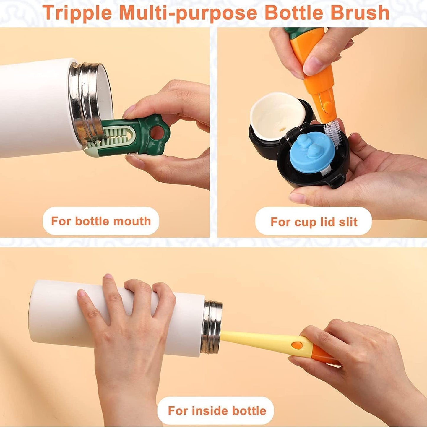 3-in-1 Multifunctional cleaning brush Detachable Sponge cleaning brush U-shaped silicone Groove Cleaning tool Thermos Cup brush