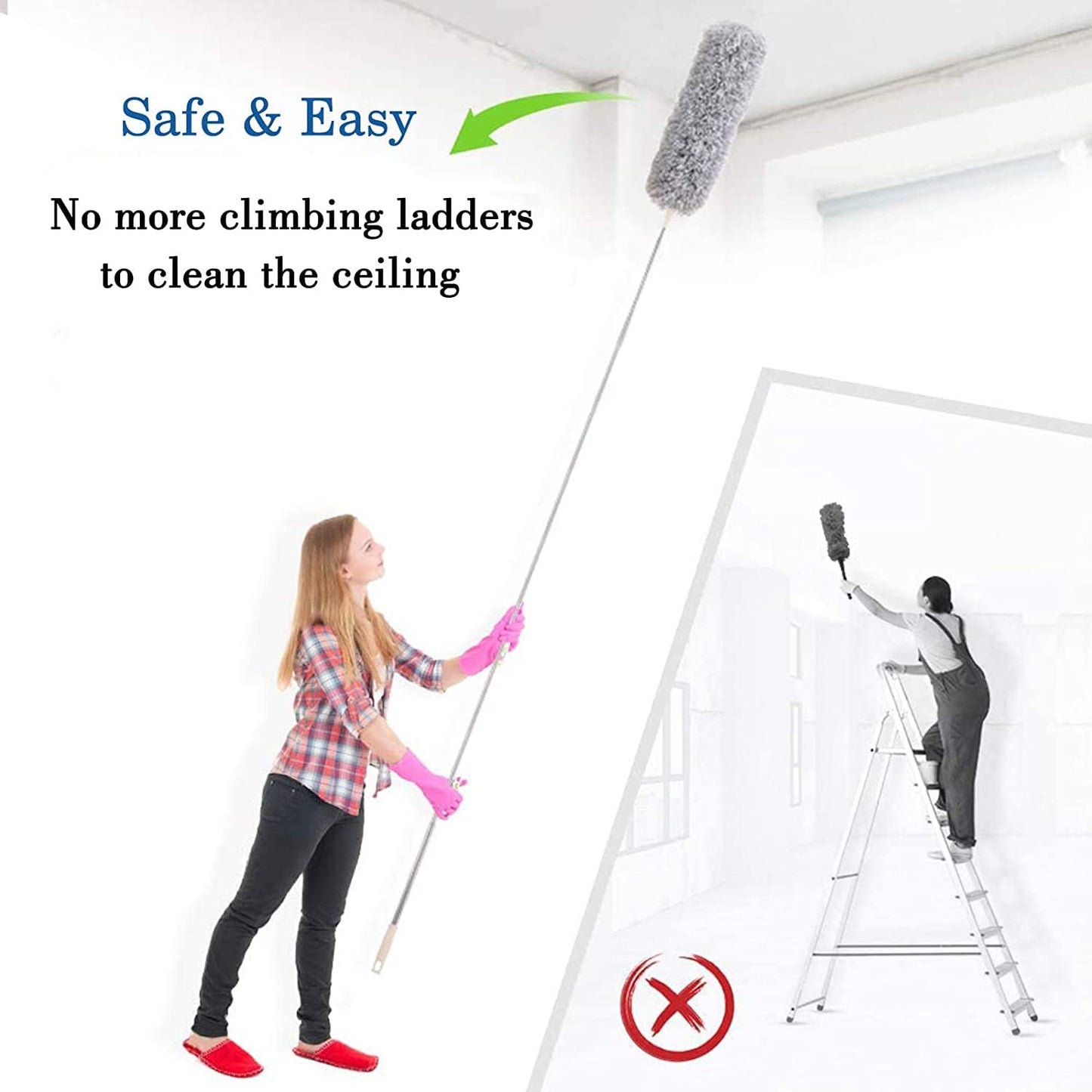 Premium High-Reach Ceiling Fan Duster Cleaner - 10 Feet Telescopic Stainless Steel Duster for Home & Office