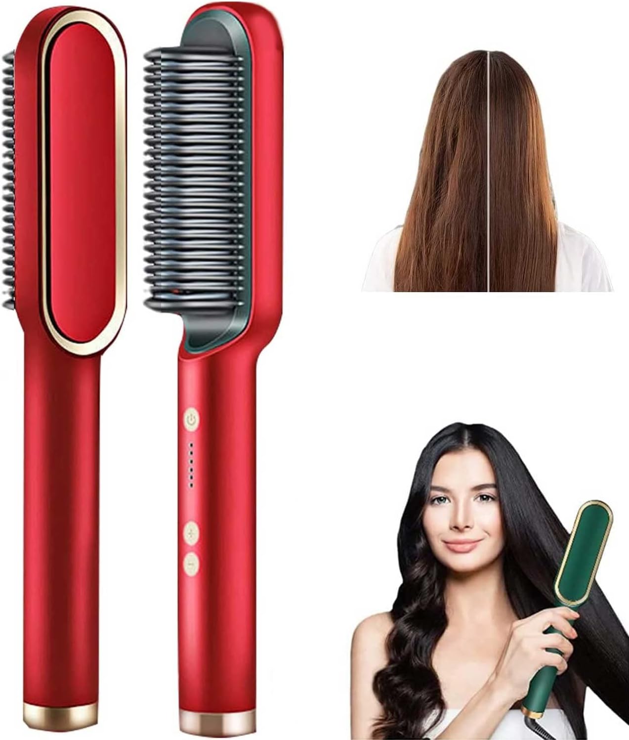 2 in 1 Hair Straightener Hot Comb Curling Iron Multi-speed Electric Straightening Comb Curling Iron Hair Brush