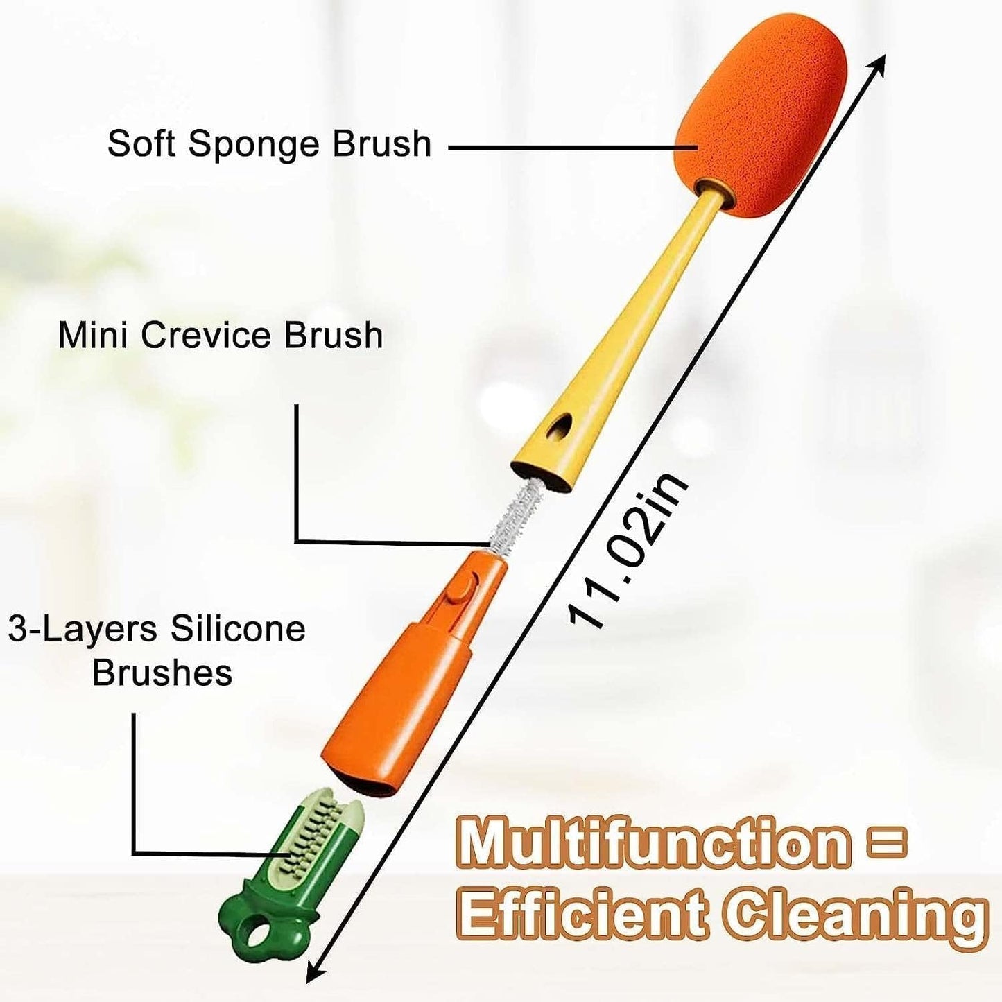 3-in-1 Multifunctional cleaning brush Detachable Sponge cleaning brush U-shaped silicone Groove Cleaning tool Thermos Cup brush