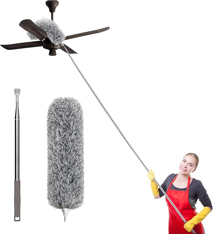 Premium High-Reach Ceiling Fan Duster Cleaner - 10 Feet Telescopic Stainless Steel Duster for Home & Office