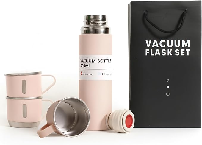 3 Cup Double-Layer Stainless Steel Vacuum Flask Set