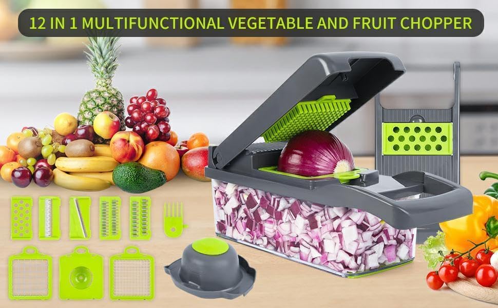 Premium Kitchen Multi 12 in 1 Manual Mandoline Fruit Vegetable Cutter Onion Dicer Veggie Slicer Vegetable Chopper