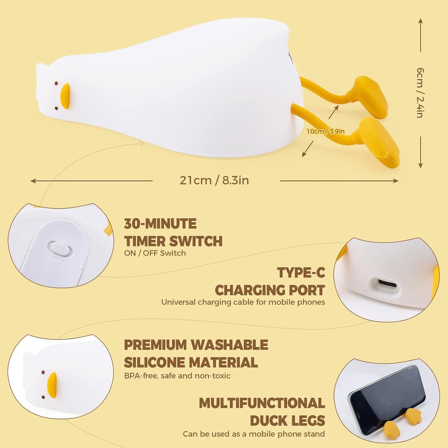 Cute Duck Night Light with Soft Glow