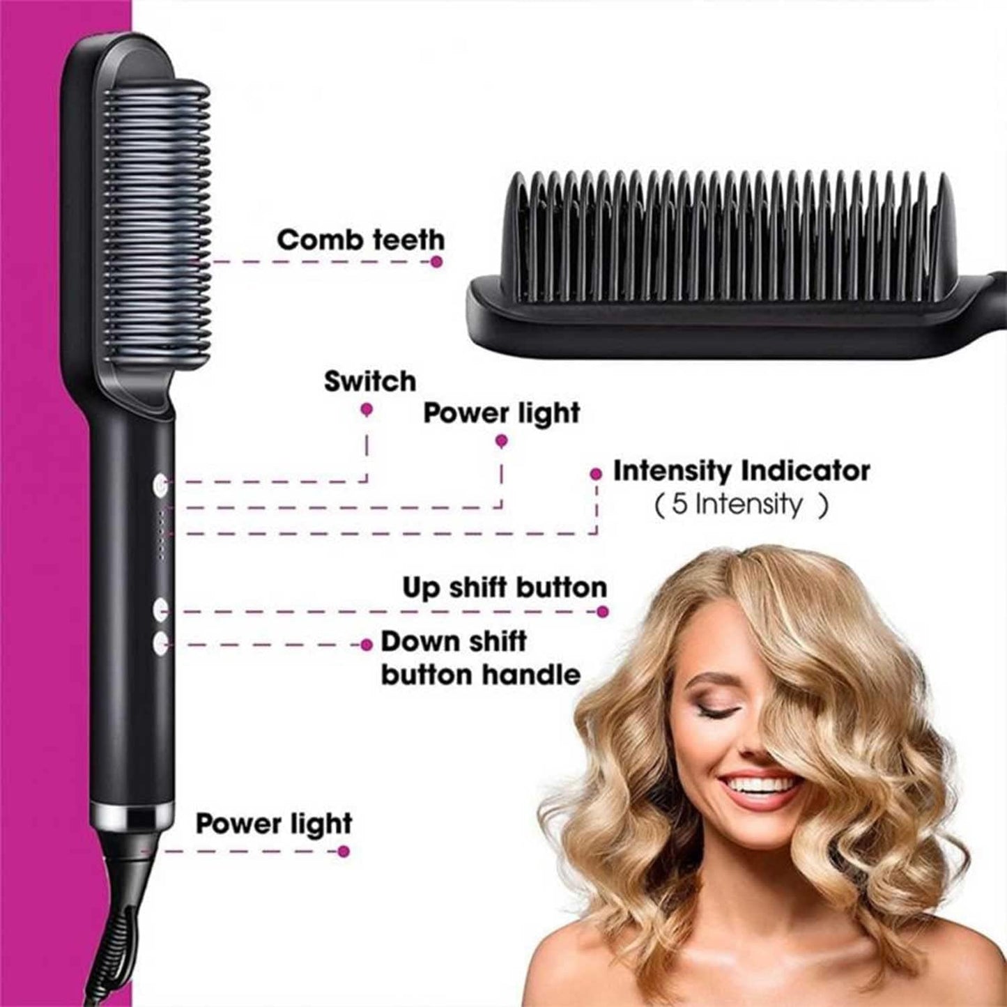 2 in 1 Hair Straightener Hot Comb Curling Iron Multi-speed Electric Straightening Comb Curling Iron Hair Brush