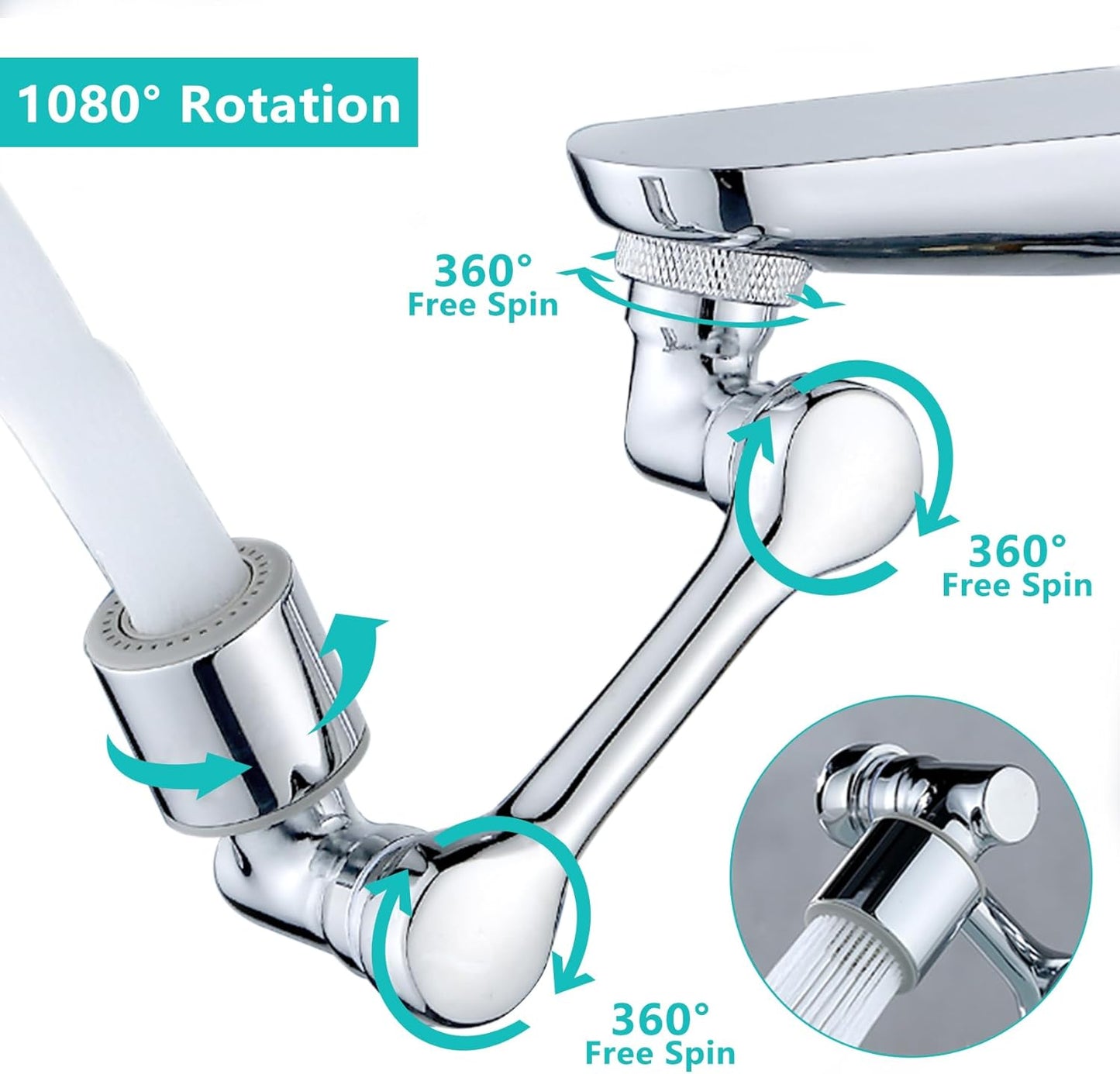 Universal 1080 Degree Swivel Extension Faucet Aerator Rotate Robotic Arm Tap Extender