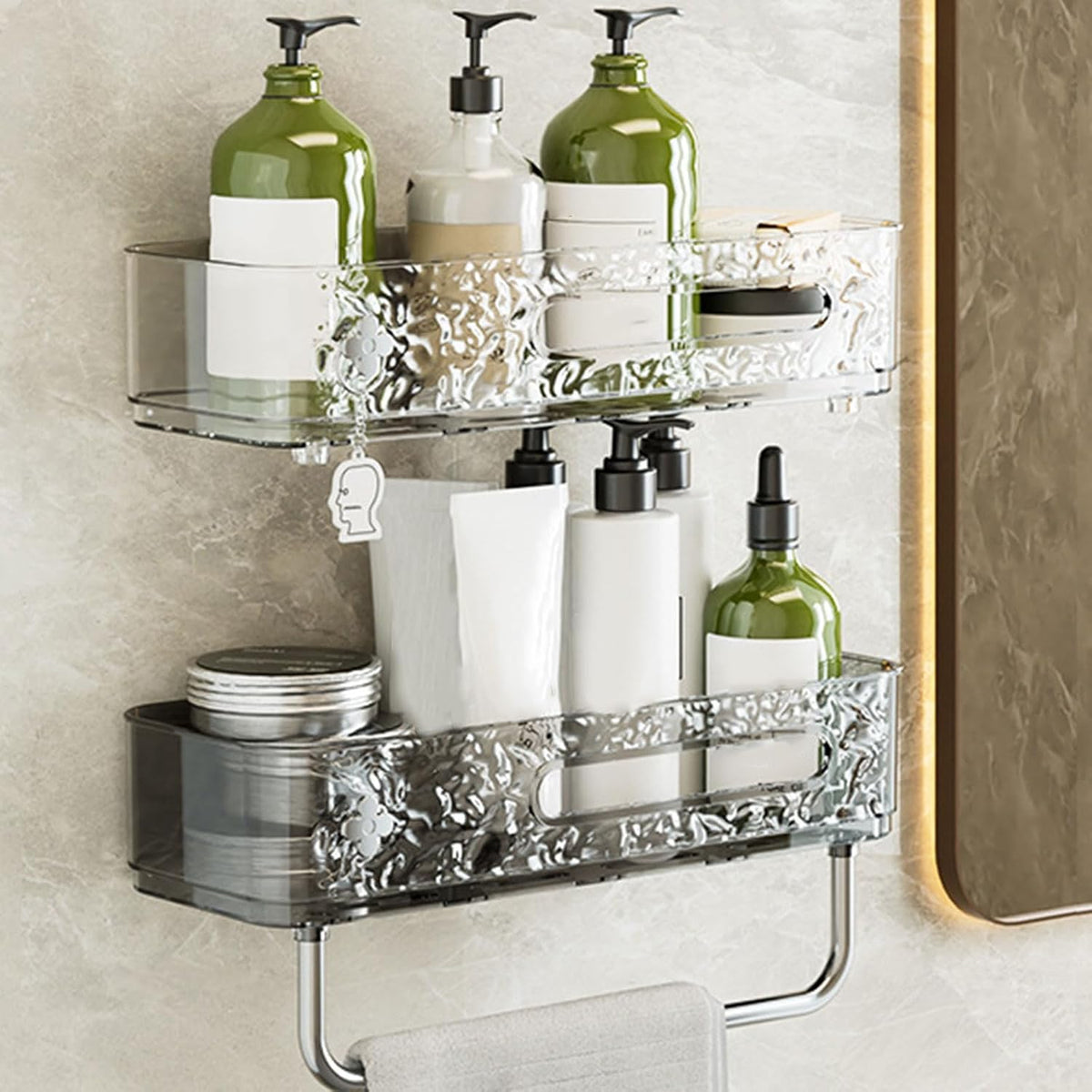 Wall Mounted Storage Rack With Towel Holder, Punch Free Storage Rack
