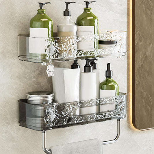 Wall Mounted Storage Rack With Towel Holder, Punch Free Storage Rack