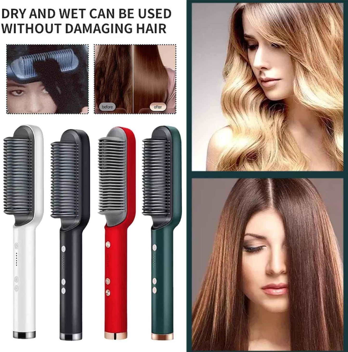 2 in 1 Hair Straightener Hot Comb Curling Iron Multi-speed Electric Straightening Comb Curling Iron Hair Brush