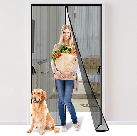 Magic Mesh Deluxe- Hands Free Magnetic Screen Door, Mesh Curtain Keeps Bugs Out