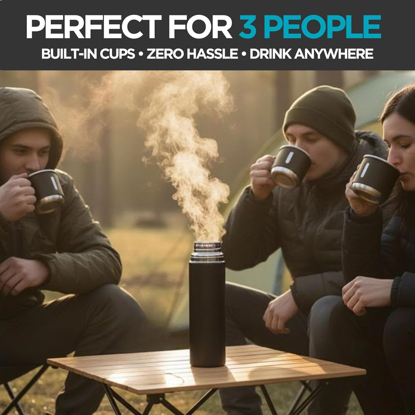 3 Cup Double-Layer Stainless Steel Vacuum Flask Set