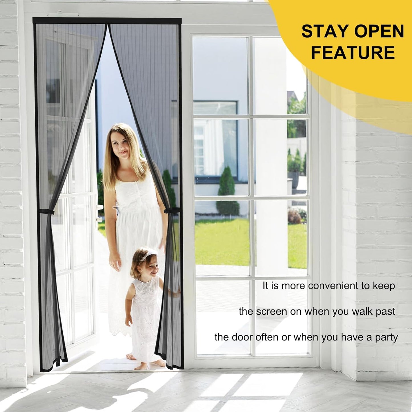 Magic Mesh Deluxe- Hands Free Magnetic Screen Door, Mesh Curtain Keeps Bugs Out