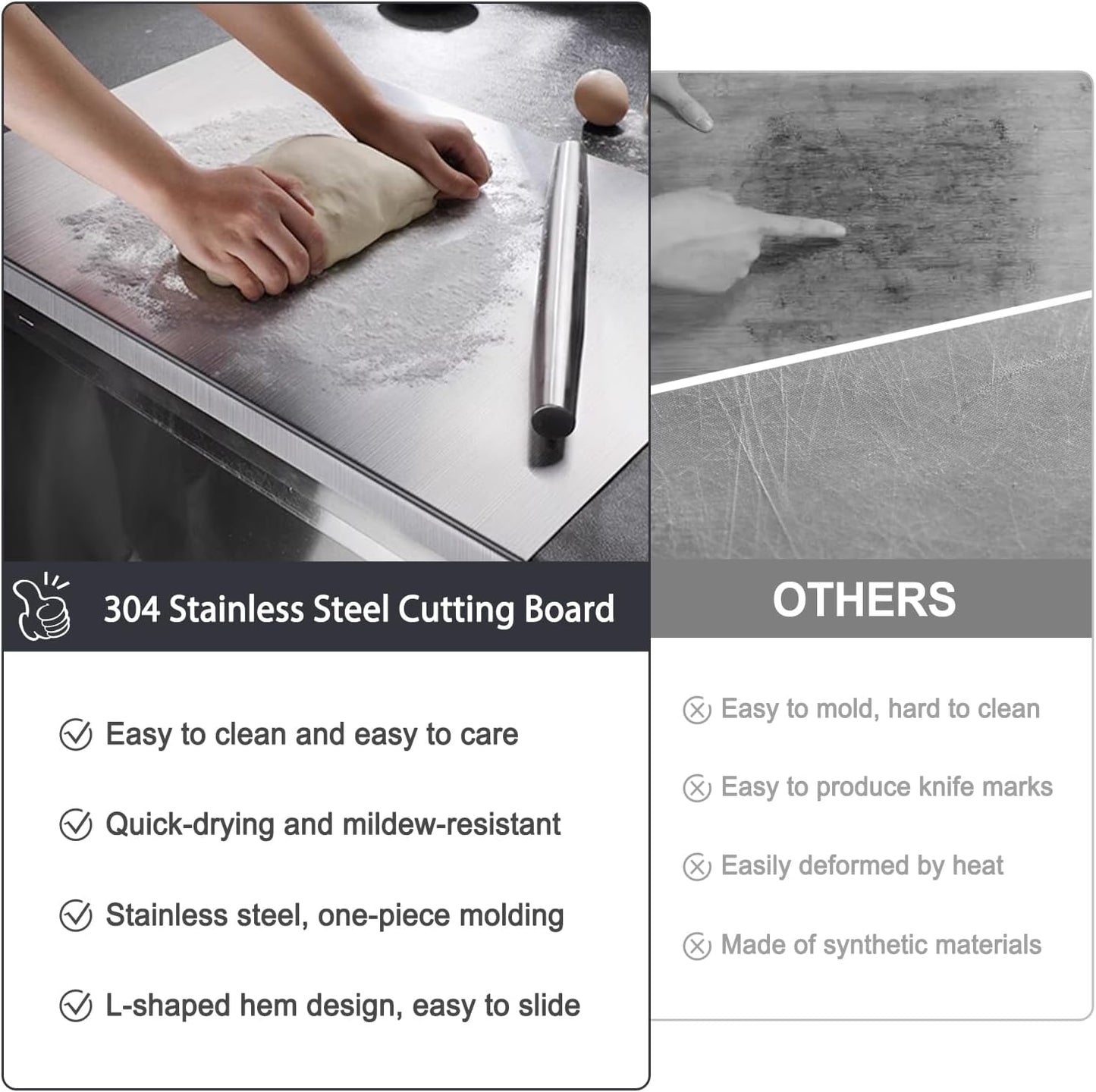 Premium 304 Stainless Steel Cutting Board – Durable, Hygienic, and Non-Slip Chopping Surface