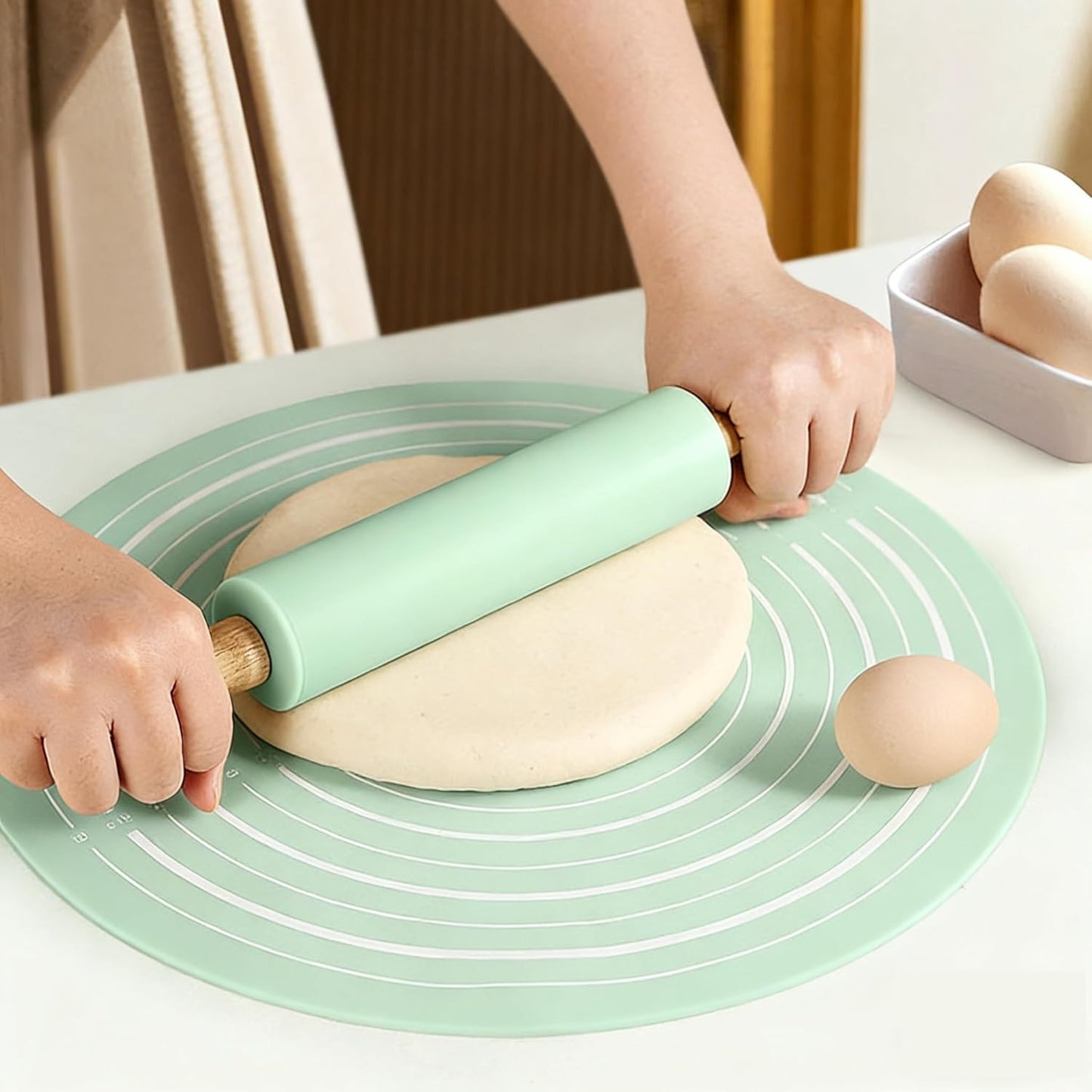 Silicone Dough Mat With Rolling Pin Set, Non-Slip Baking Mat