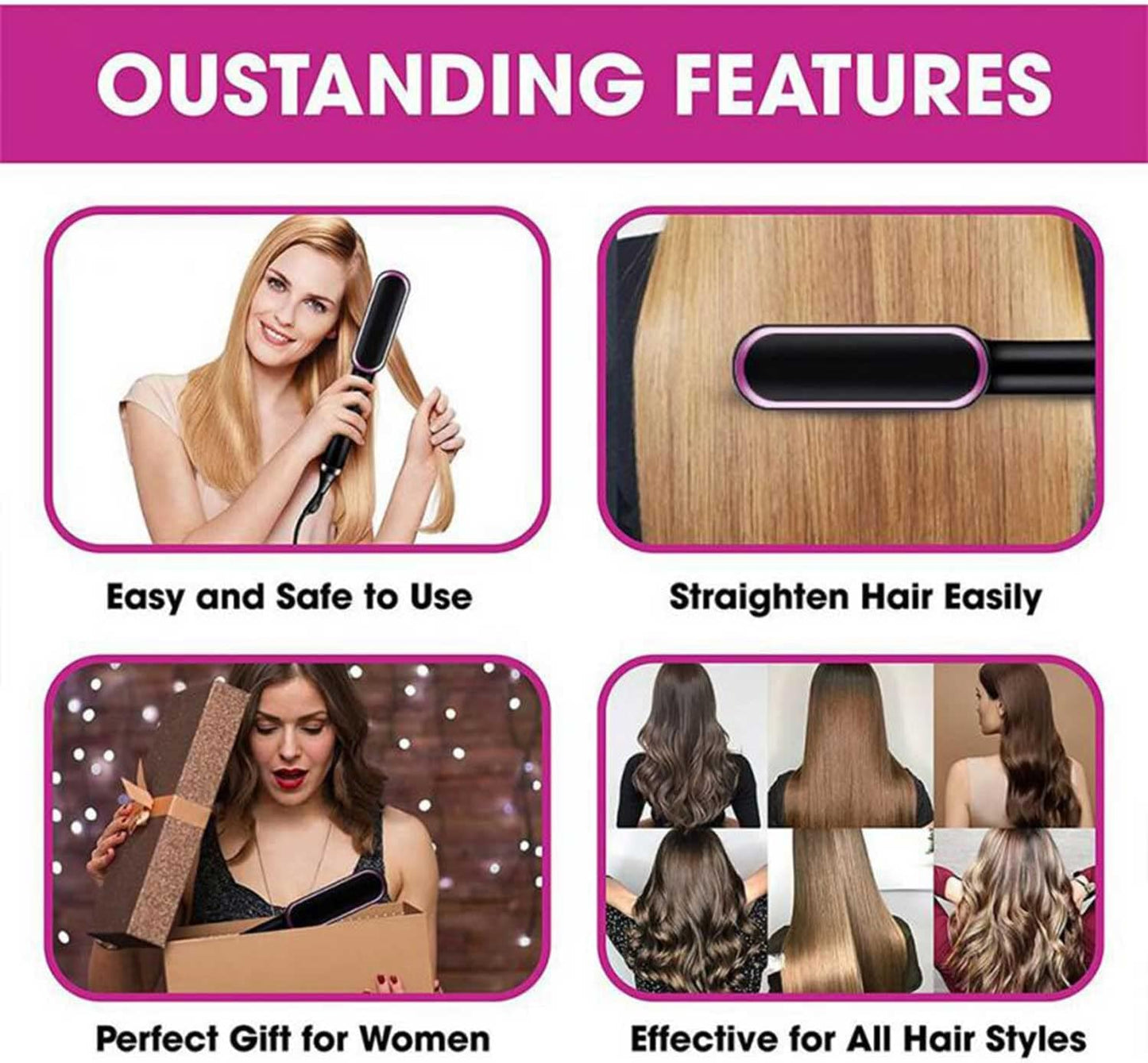 2 in 1 Hair Straightener Hot Comb Curling Iron Multi-speed Electric Straightening Comb Curling Iron Hair Brush