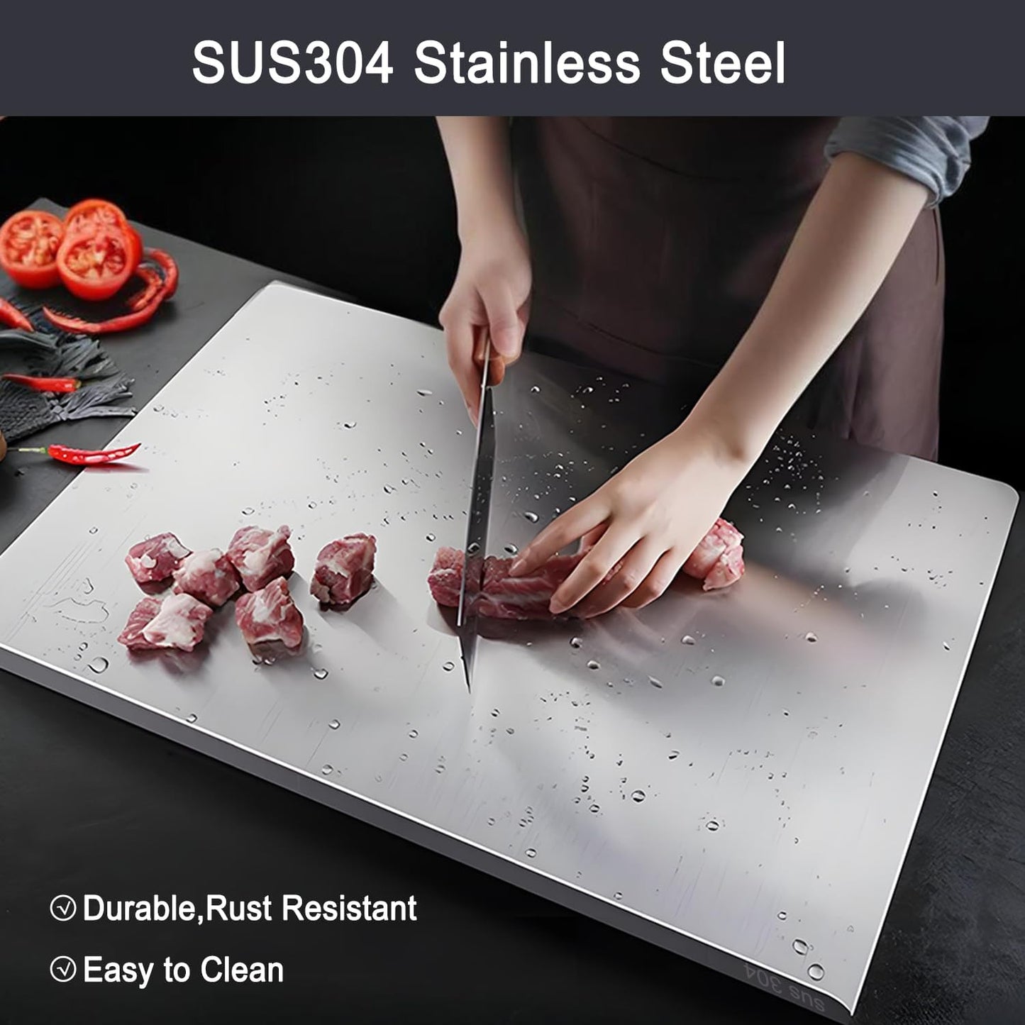 Premium 304 Stainless Steel Cutting Board – Durable, Hygienic, and Non-Slip Chopping Surface