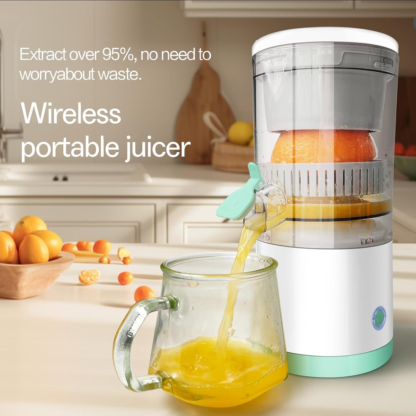 Electric Citrus Juicer, Rechargeable Juicer Machine with USB Cable and Touch Button, Automatic Orange Lime Lemon Grapefruit Squeezer, Easy to Clean Portable Juicer, White
