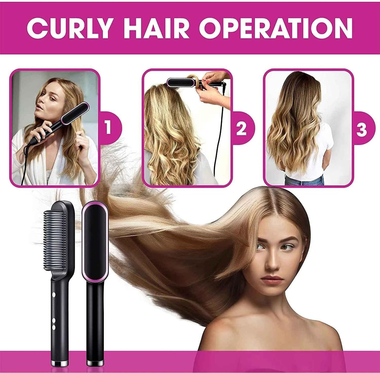 2 in 1 Hair Straightener Hot Comb Curling Iron Multi-speed Electric Straightening Comb Curling Iron Hair Brush