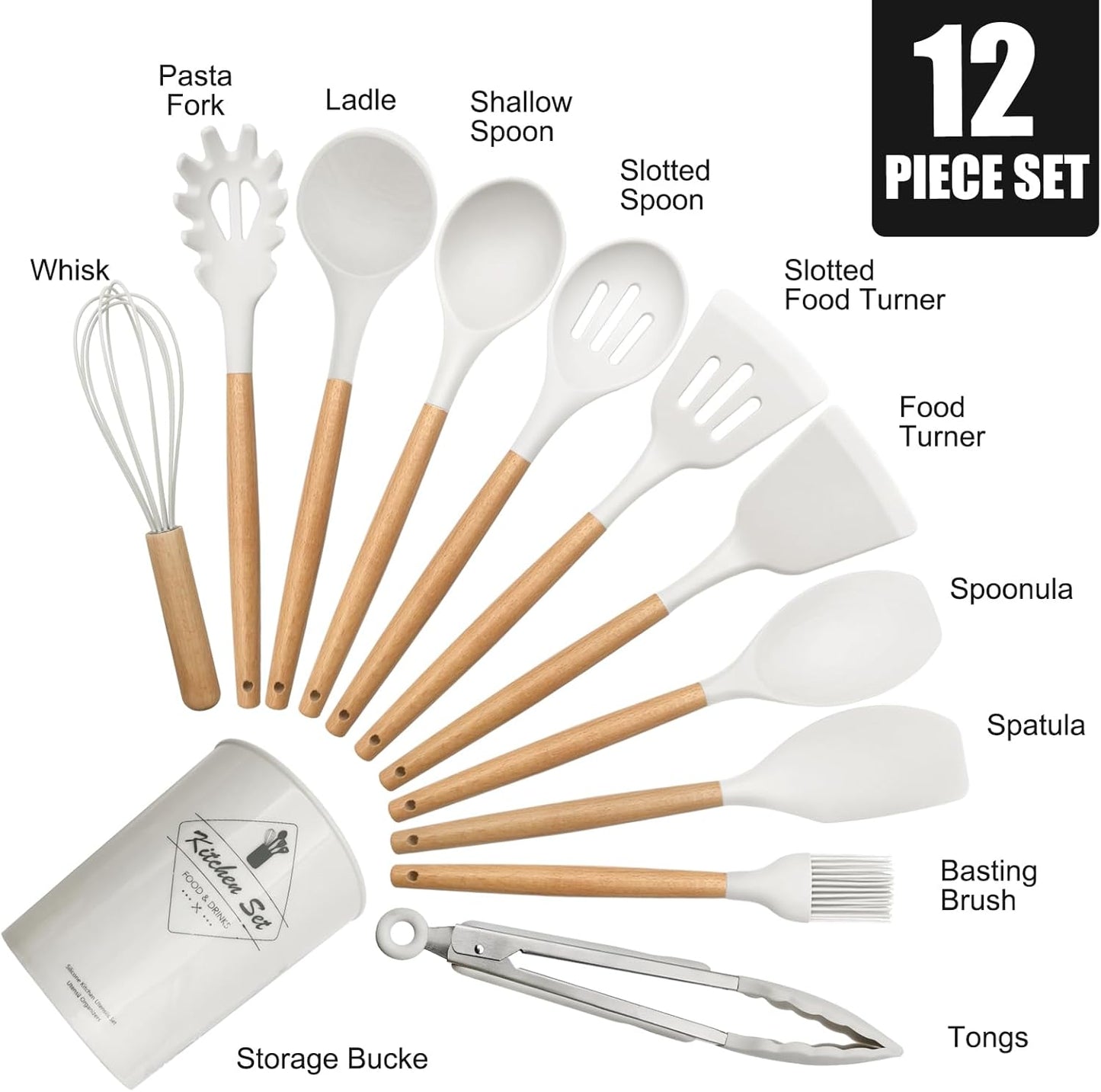 Heat-Resistant Non-Stick Silicone Cooking Tools Set – 12 Pieces Professional Kitchenware