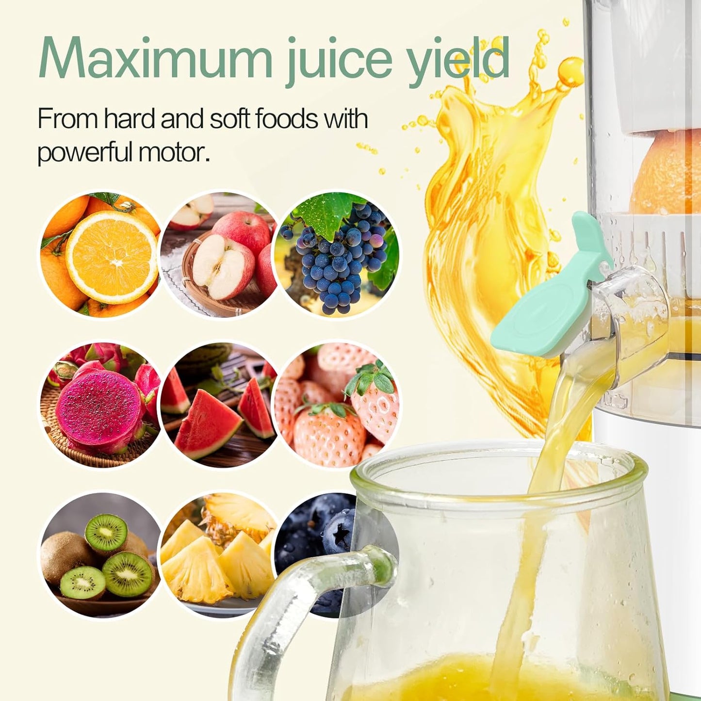Electric Citrus Juicer, Rechargeable Juicer Machine with USB Cable and Touch Button, Automatic Orange Lime Lemon Grapefruit Squeezer, Easy to Clean Portable Juicer, White