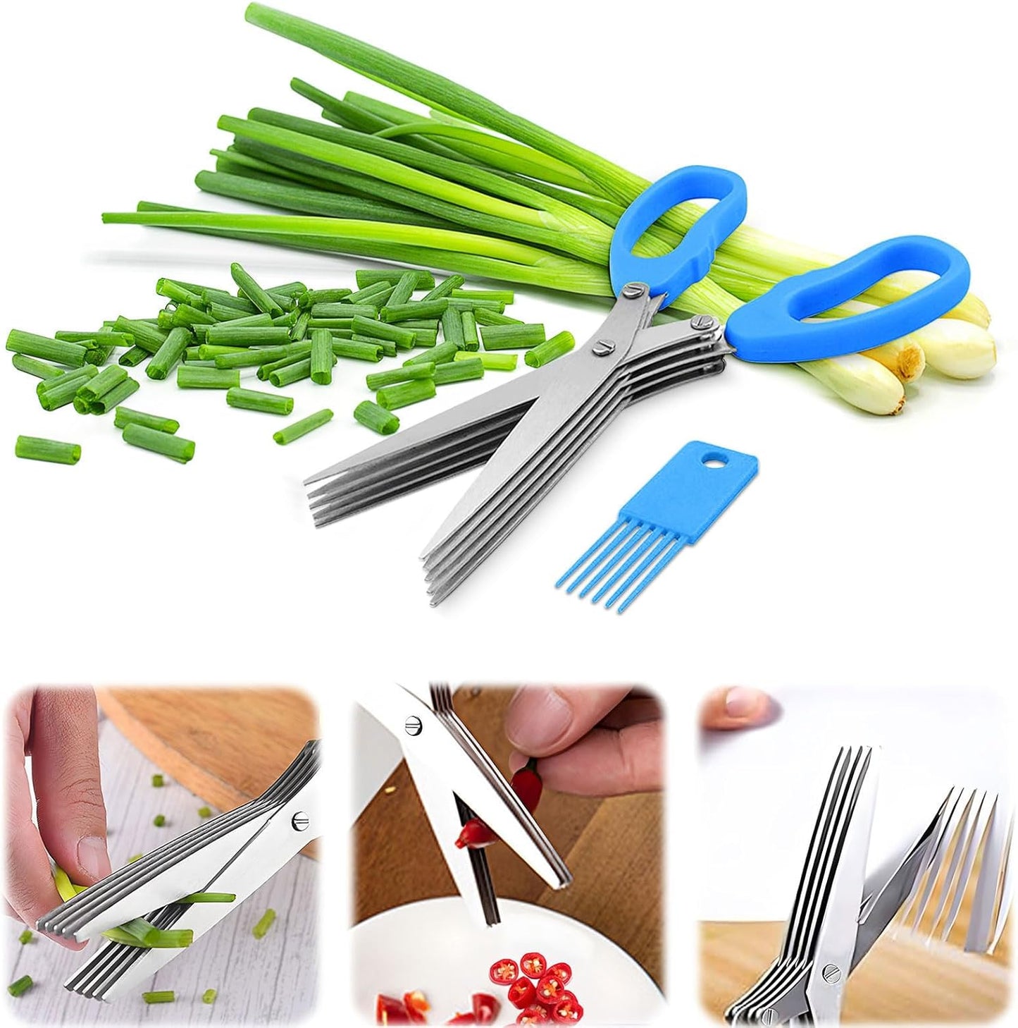 5 Layer Scissors | Multifunctional Stainless Steel Herb Cutting Kitchen Scissors | Salad & Craft Tool