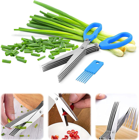 5 Layer Scissors | Multifunctional Stainless Steel Herb Cutting Kitchen Scissors | Salad & Craft Tool