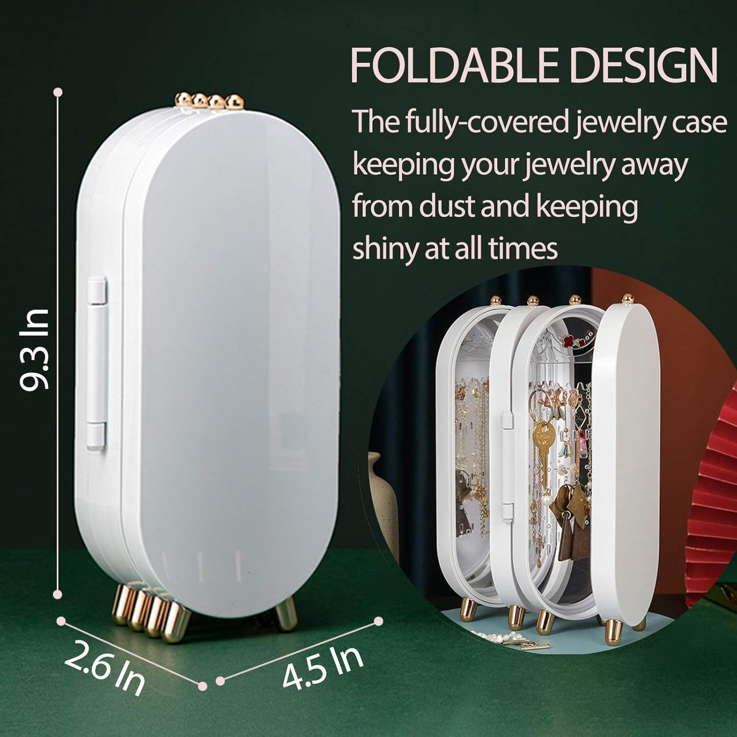 Foldable Jewellry Organizer Box with Mirror | Ear Rings & Necklace Hanging Holder | Jewelry Box Vanity Hanger Stand