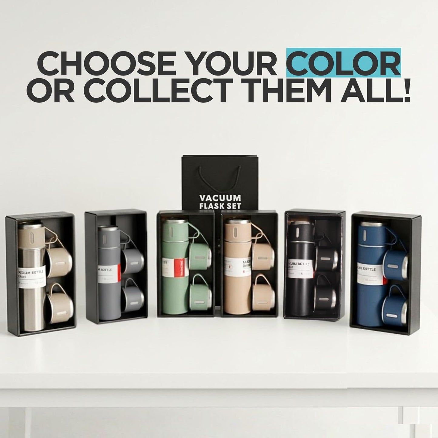 3 Cup Double-Layer Stainless Steel Vacuum Flask Set