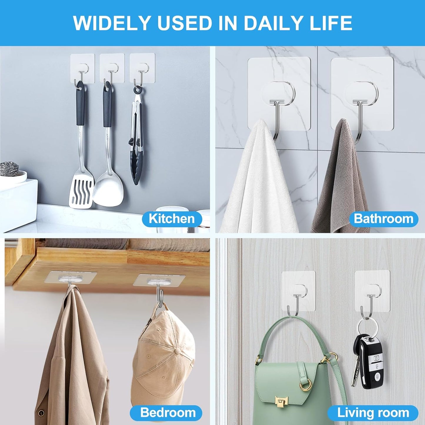 10 pcs Large Adhesive Hooks for Hanging Heavy Duty Wall Hooks
