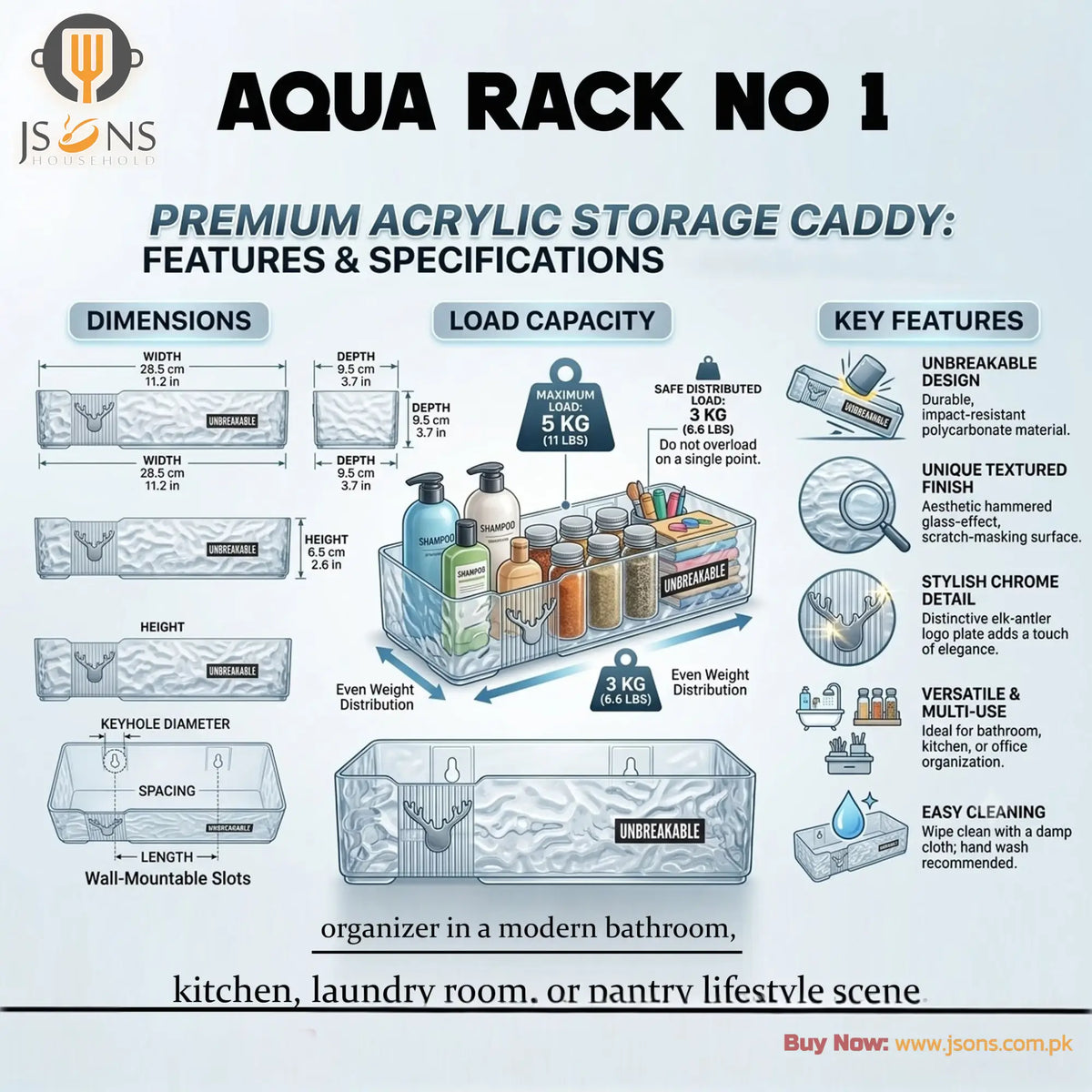 Premium Acrylic Corner Rack | Wall Mounted Bathroom & Kitchen Organizer Shelf