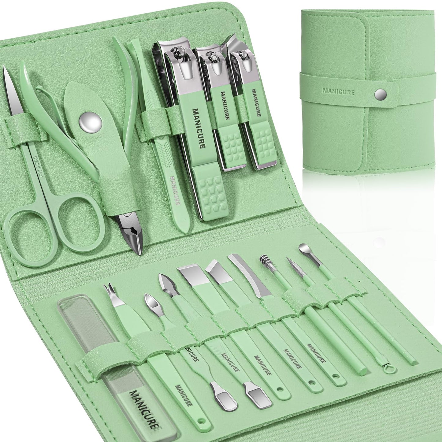 Manicure Set Professional Nail Clippers Pedicure Kit, 16 pcs Stainless Steel Nail Care Tools Grooming Kit with Luxurious Travel Leather Case for Thick Nails...