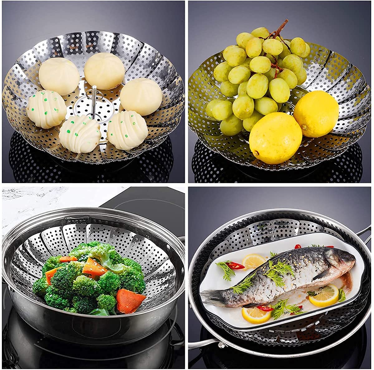 Premium Stainless Steel Steamer Basket Adjustable Folding Design