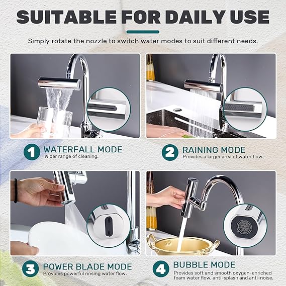 Kitchen Faucet - 4 in 1 360° Swivel Faucet Waterfall Faucet 4 Function Water Saving Kitchen Sink Faucet Bathroom Faucet