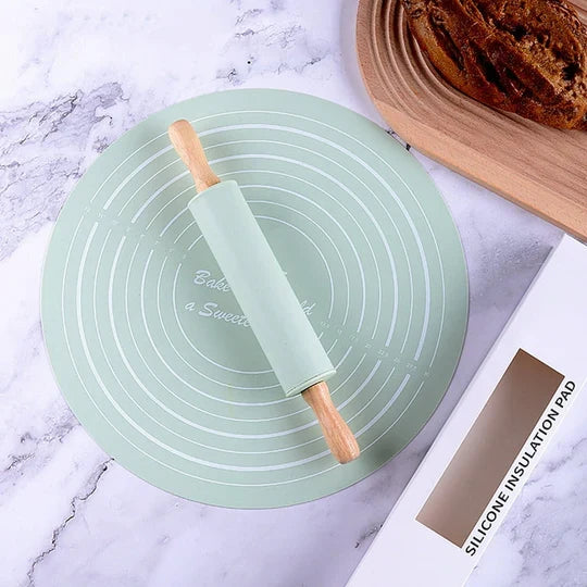 Silicone Dough Mat With Rolling Pin Set, Non-Slip Baking Mat