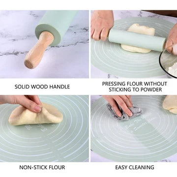 Silicone Dough Mat With Rolling Pin Set, Non-Slip Baking Mat